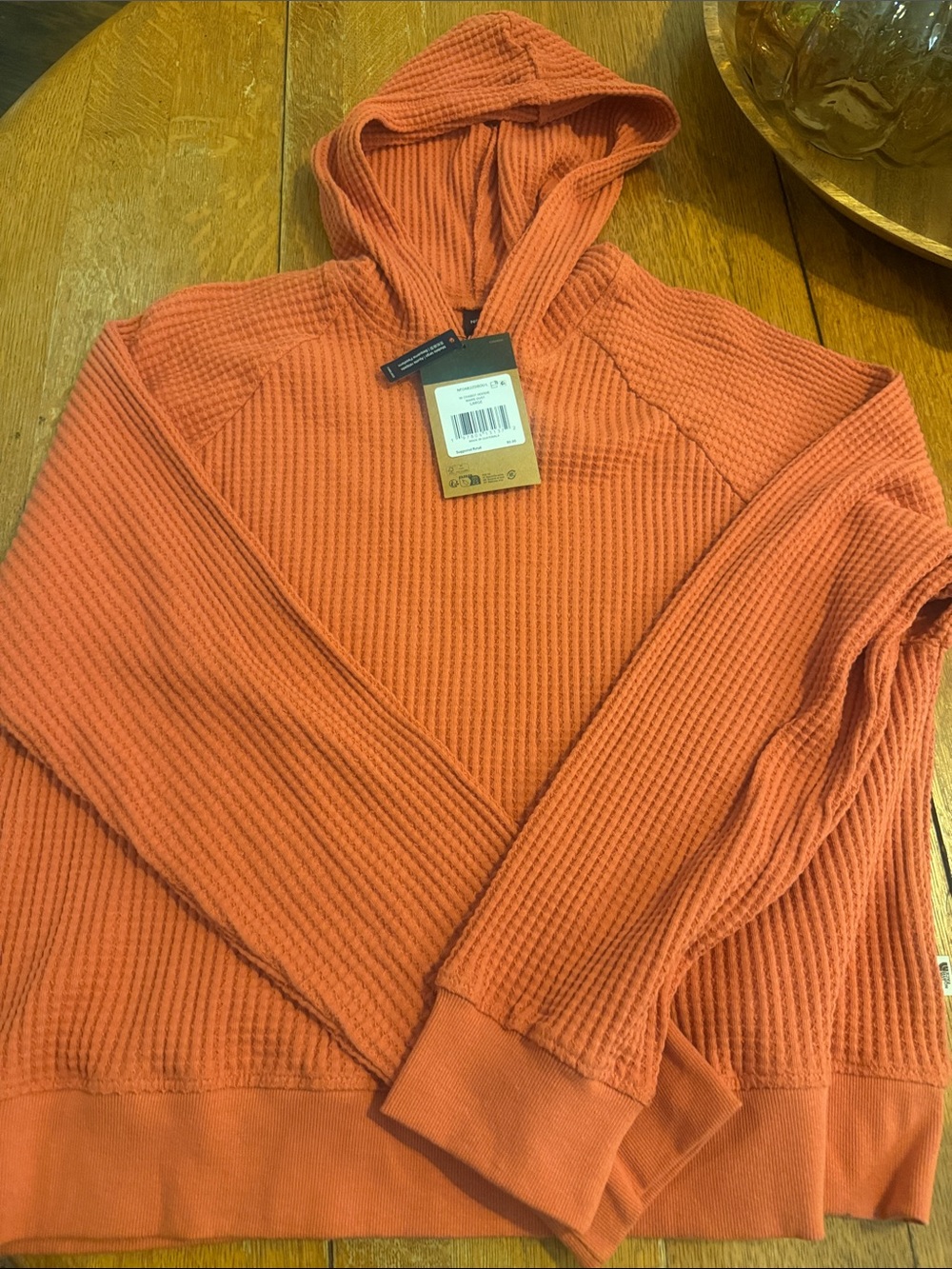 Woman’s north face Hooded Waffle-Knit Sweater - Rust Orange